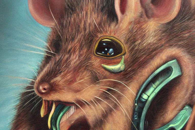 Prompt: oil painting, close-up, hight detailed, portrait of rat king, in style of 80s sci-fi art