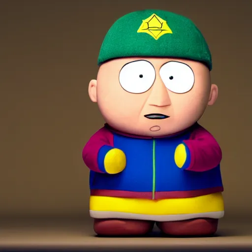 Prompt: Hyperrealistic photo of Cartman from South park, studio lighting, professional photography, cinematic