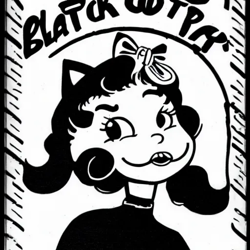 Image similar to black cat, betty boop cartoon style, funny, black and white, vintage