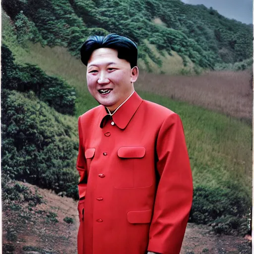 Prompt: photography of smiling north korean kim chen in by araki nobuyoshi. kim chen in wearing ( traditional - ukrainian shirt ) designed by taras shevchenko.