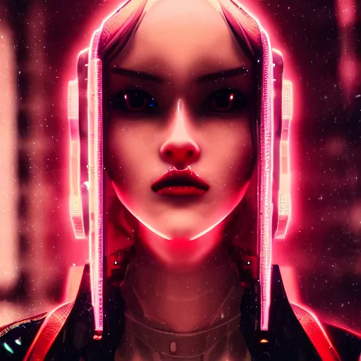 Prompt: anime woman portrait made out of rain, beautiful, cyborg, stylish suit, cyberpunk background, neon, rendered in octane, unreal engine, matte painting, sharp focus, trending on artstation, futuristic, space