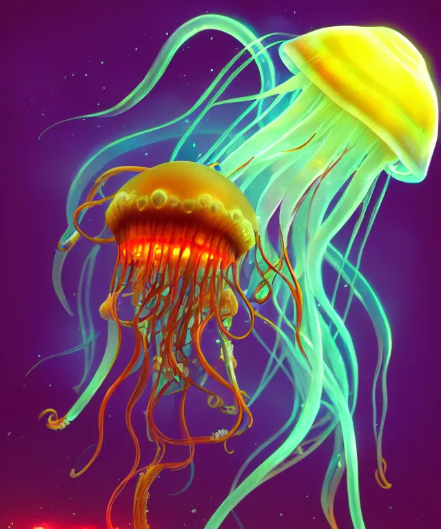 a jellyfish creature made of bioluminescence, fantasy, | Stable ...