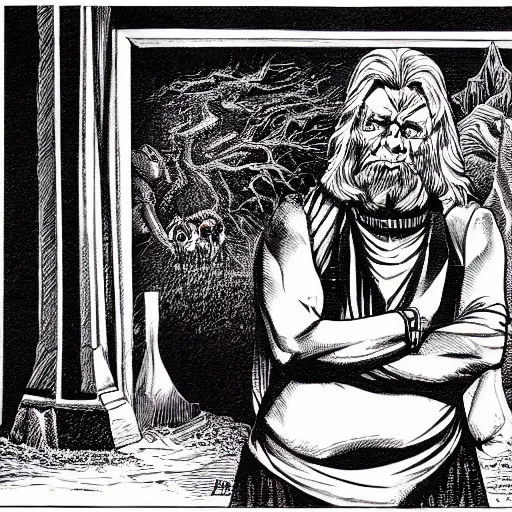 Prompt: the unlucky mage. pen and ink by larry elmore, 1 9 8 2