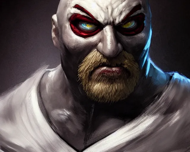 Image similar to portrait of doctor ivo robotnik as street fighter character, detailed face, dark fantasy art, fantasy, pretty, hd shot, digital portrait, beautiful, artstation, comic style, by artgerm, guy denning, jakub rozalski, magali villeneuve, neoartcore and charlie bowater