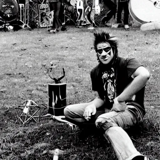 Prompt: photograph of crash bandicoot from the video game crash bandicoot smoking bongs and selling acid at powder ridge rock festival, 1 9 7 0