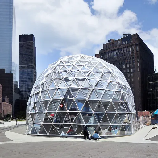 Prompt: Geodesic dome of nanobots expanding, New York City, Technological Singularity photograph