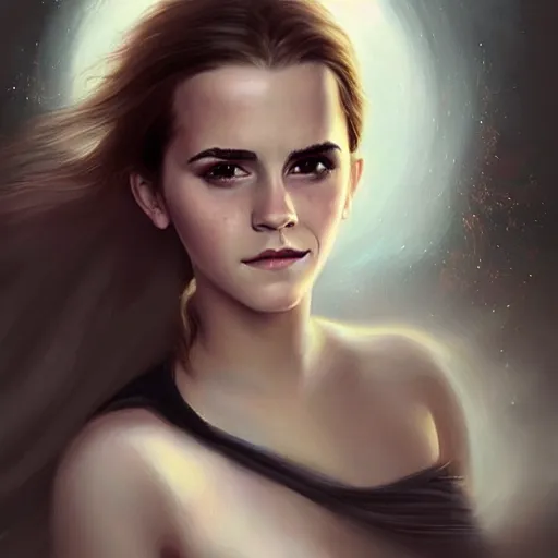 Prompt: Beautiful Painting of Emma Watson by Charlie Bowater, digital fantasy portrait