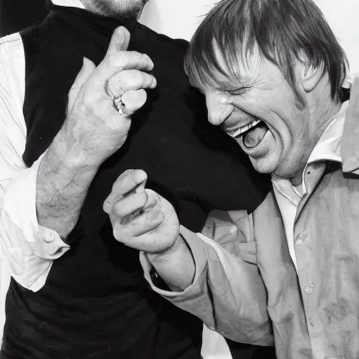 Image similar to Mark E Smith laughing at Fred Durst who is crying and screaming