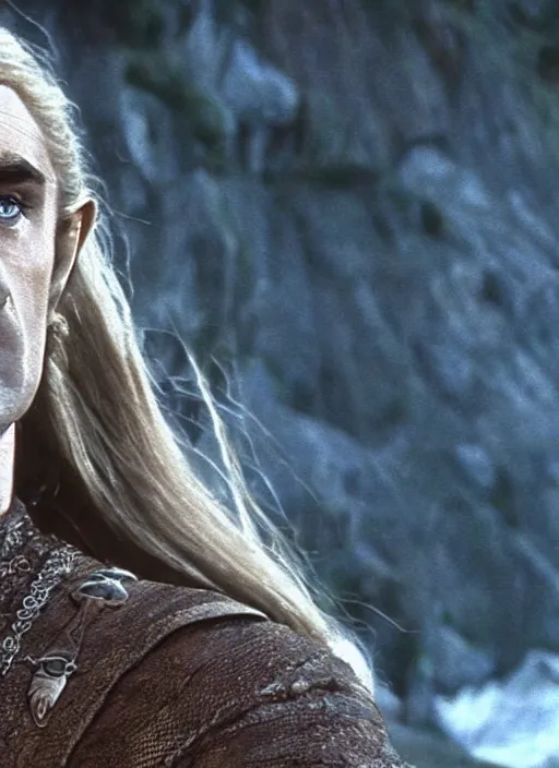 Prompt: film still of Sean Connery as Legolas in The Lord of the Rings, 4k