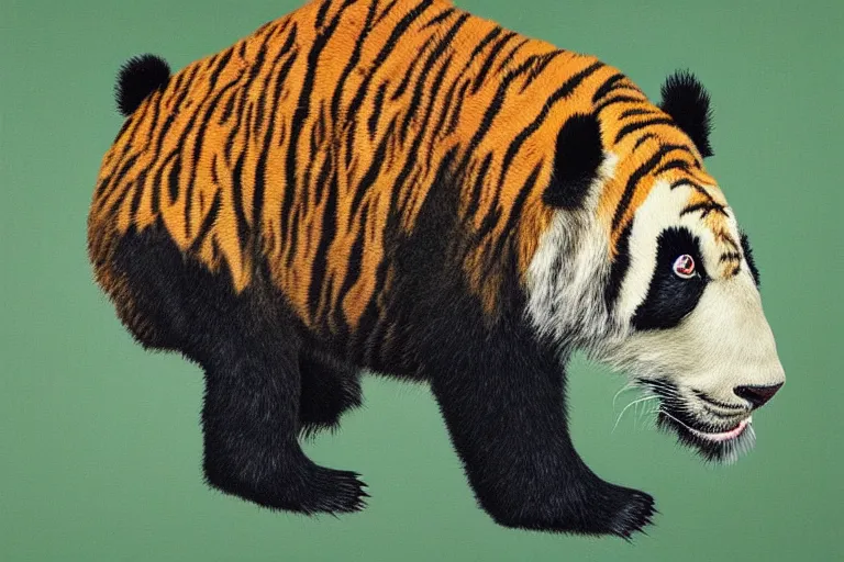 Image similar to panda tiger hybrid animal, portrait by tim eitel