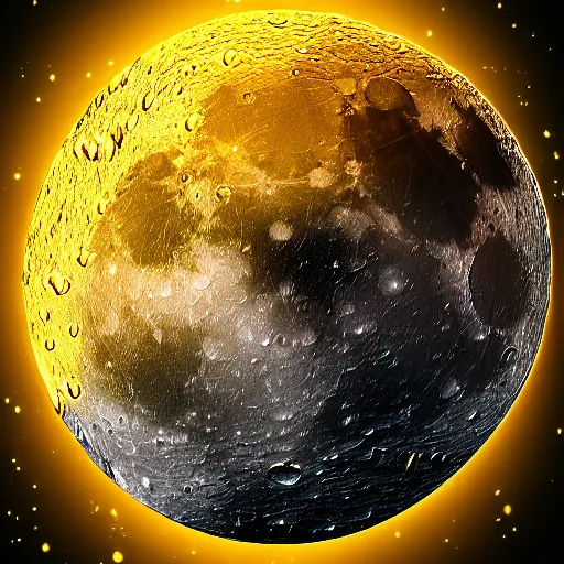 Image similar to the moon with honey poured on it, photorealistic, detailed, HDR, high contrast