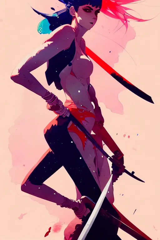 Image similar to a ultradetailed beautiful panting of a stylish woman with a sword, by conrad roset, greg rutkowski and makoto shinkai, trending on artstation