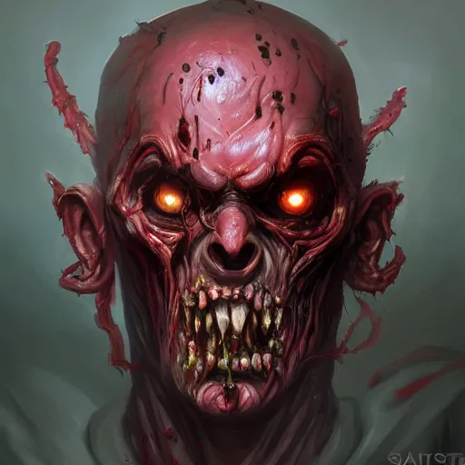 Image similar to zombie from doom eternal, front view, painted by stanley lau, painted by greg rutkowski, painted by stanley, artgerm, masterpiece, digital art, trending on arts