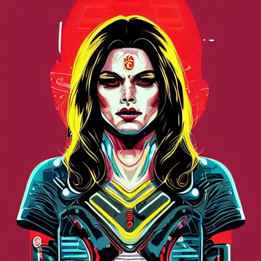 Image similar to a portrait of a female android, by Dan Mumford and Sandra Chevrier