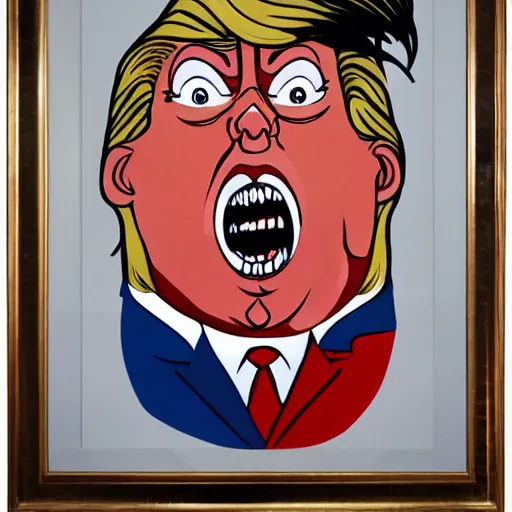 Prompt: a George Condo portrait of Donald trump screaming