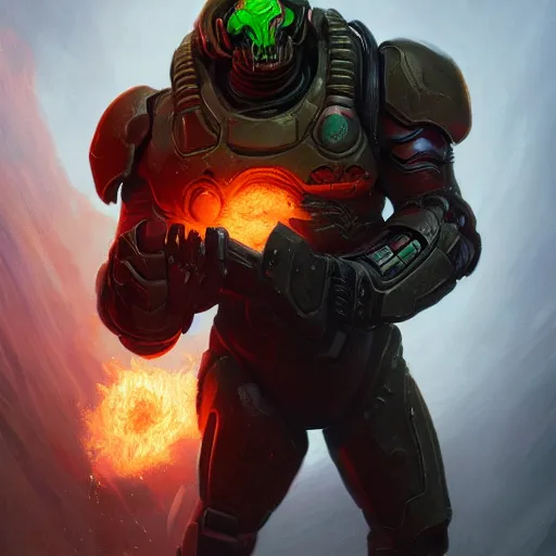 Image similar to doom guy holding the crucible, bright art masterpiece artstation. 8 k, sharp high quality artwork in style of greg rutkowski, concept art by tooth wu, blizzard warcraft artwork, doom helmet