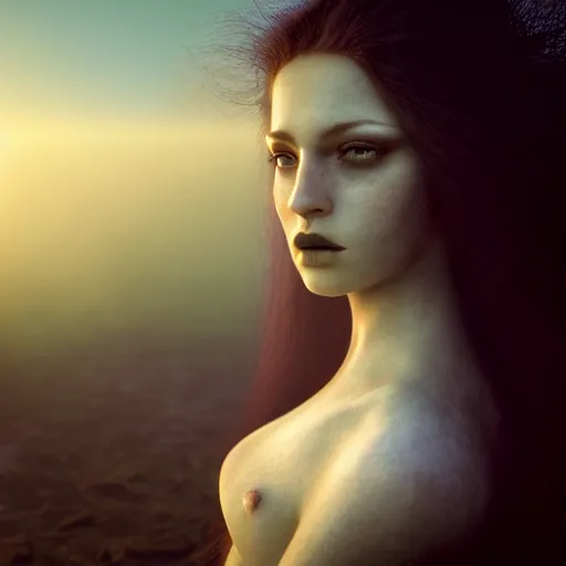 Image similar to photographic portrait of a stunningly beautiful gothic female in soft dreamy light at sunset, god rays, contemporary fashion shoot, by edward robert hughes, annie leibovitz and steve mccurry, david lazar, jimmy nelsson, breathtaking, 8 k resolution, extremely detailed, beautiful, establishing shot, artistic, hyperrealistic, beautiful face, octane render