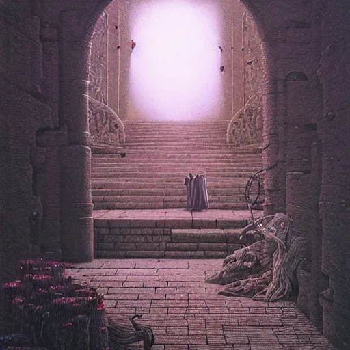 Image similar to Beauty and the Beast in style of Zdislaw Beksinski