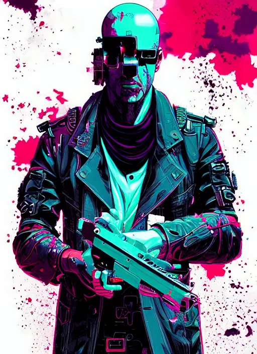 Prompt: cyberpunk cartel hitman by josan gonzalez splash art graphic design color splash high contrasting art, fantasy, highly detailed, art by greg rutkowski