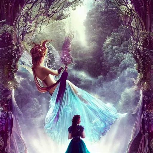 Prompt: a dreamscaped fairy tale, unrealistic hyper detailed, cinematic, ethereal, mystical, magical