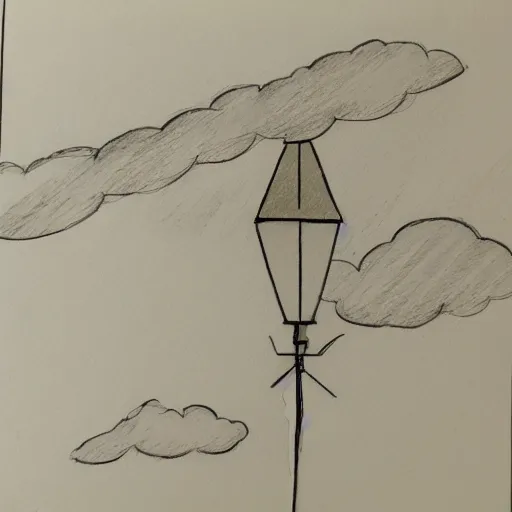 Prompt: high detailed paper sketch of a lighting in the sky. the paper is wet due to the rain