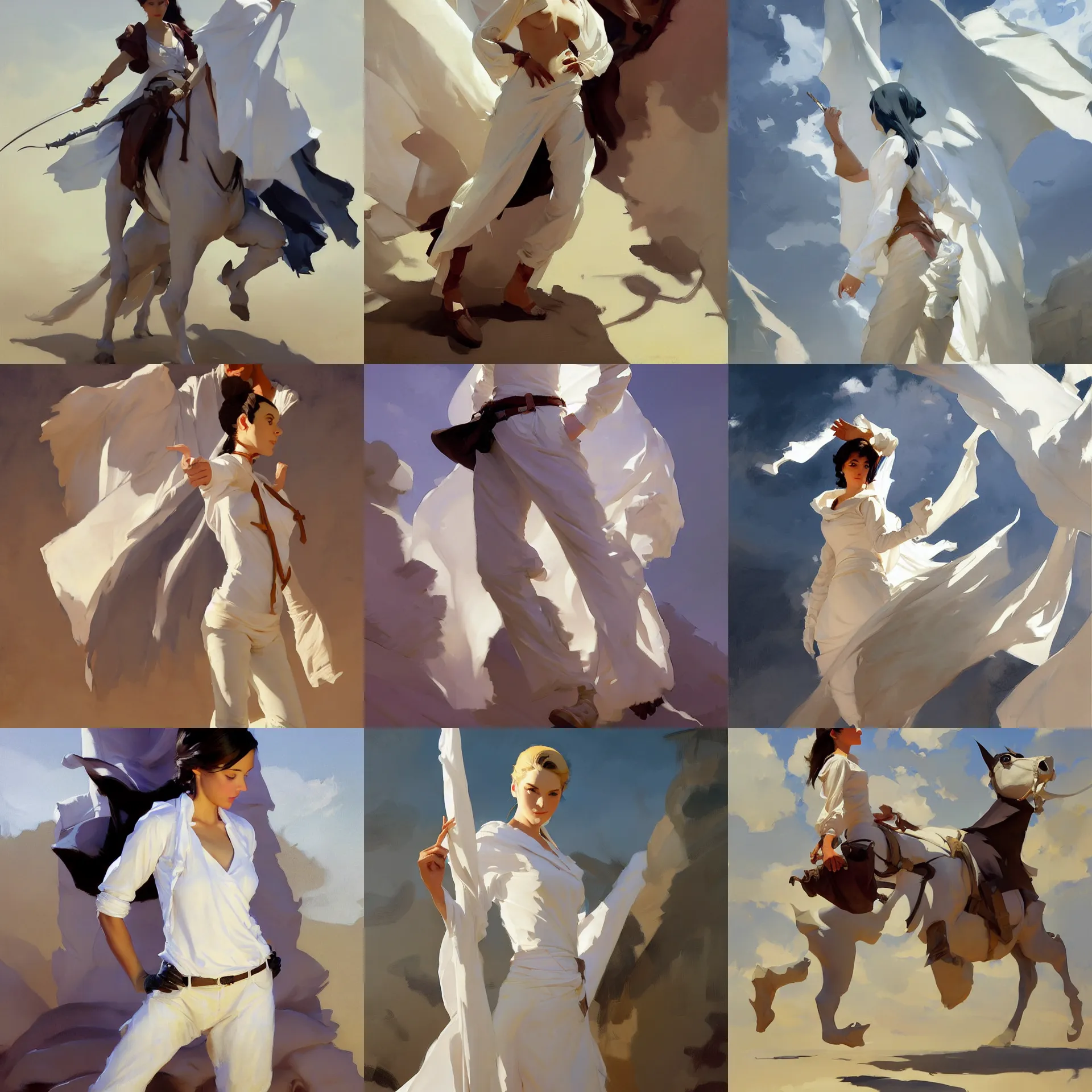 Image similar to white cloth fabric jodhpurs greg manchess painting by sargent and leyendecker, studio ghibli, fantasy, medium shot, asymmetrical, intricate, elegant, matte painting, illustration, hearthstone, by greg rutkowski, by greg tocchini, by james gilleard, by joe fenton