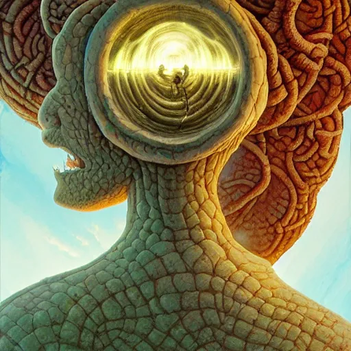 Image similar to fungus labyrinth mohawk projector portrait by gaston bussierre and charles vess and james jean and erik jones and rhads, inspired by rick and morty, epic, funny, huge scale, beautiful fine face features, intricate high details, sharp, ultradetailed