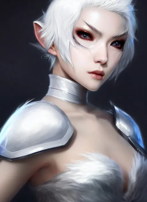 Prompt: fur - lined armor!!! beautiful and elegant white haired female!! gorgeous ayes!! character concept art, sharp focus, octane render! unreal engine 5! highly rendered!! trending on artstation!! detailed linework!! illustration by artgerm, wlop and chie yoshii