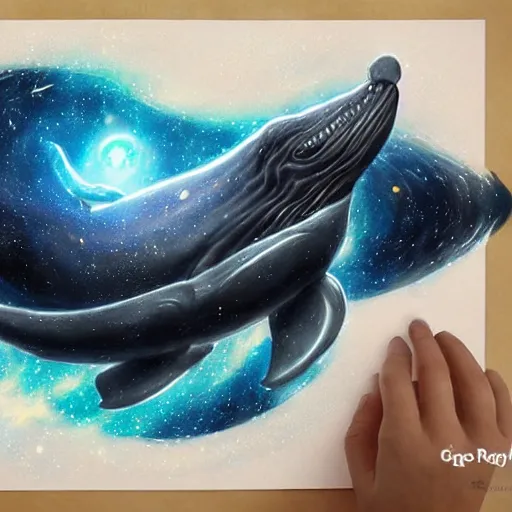 Image similar to space magical whale, galaxy whale, epic fantasy style art, galaxy theme, eyes, by Greg Rutkowski, hearthstone style art, 99% artistic