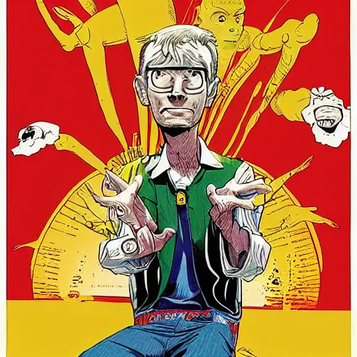 Image similar to psychic guy emitting psychic powers, by jamie hewlett, by artgerm, by moebius, by geof darrow,