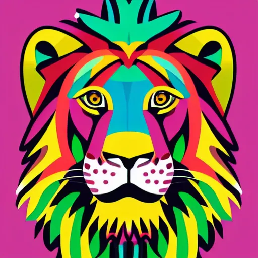 Prompt: full body portrait Lion htly, Anthropomorphic, highly detailed, colorful, illustration, smooth and clean vector curves, no jagged lines, vector art, smooth