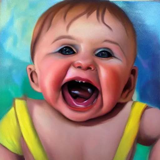 Prompt: Scary Baby with large mouth, oil painting