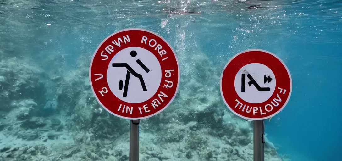 Image similar to a turn around dont drown sign under water