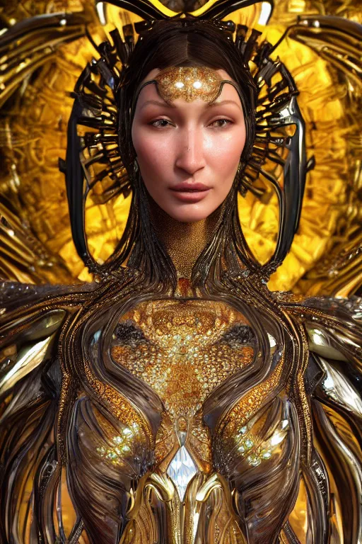 Image similar to a highly detailed metahuman 4 k close up render of an alien goddess bella hadid as doctor octopus in iris van herpen dress schiaparelli in diamonds swarovski and jewelry in style of alphonse mucha gustav klimt trending on artstation made in unreal engine 4