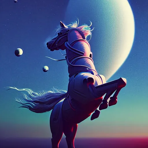 Prompt: digital art of horse situated on top of an human astronaut. from western by hiroyuki okiura and katsuhiro otomo and alejandro hodorovski style with many details by mike winkelmann and vincent di fate in sci - fi style. volumetric natural light photo on dsmc 3 system,