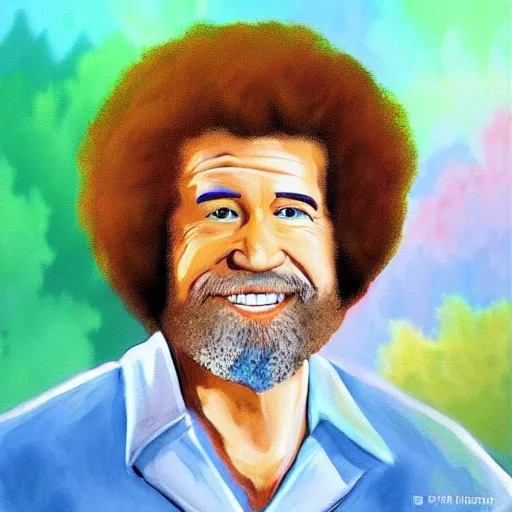 Prompt: A painting of Bob Ross in the style of Bob Ross