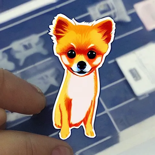 Prompt: cute pomeranian spitz sticker