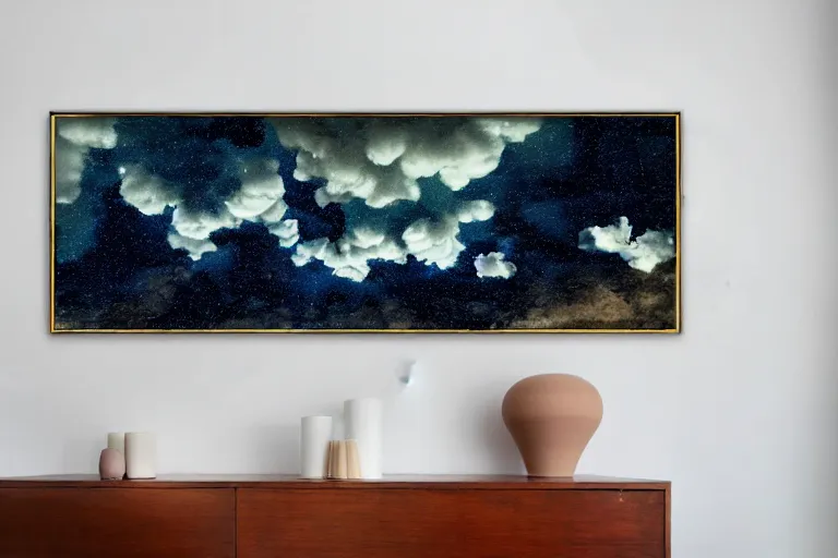 Image similar to favela tuba cloud sculpture, mid century modern environment, sunny, milky way, award winning art, epic dreamlike fantasy landscape, ultra realistic,