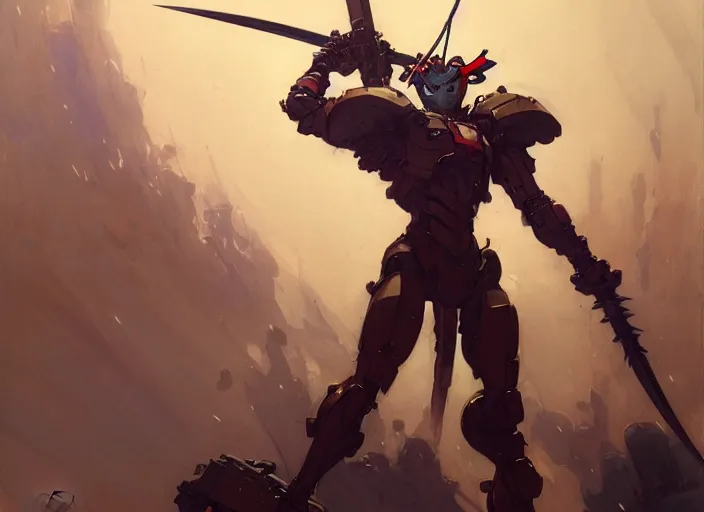 Image similar to character design game art digital 2 d man samurai evangelion cyborg armor by gaston bussiere, anna nikonova aka newmilky, greg rutkowski, yoji shinkawa, yoshitaka amano, tsutomu nihei, riccardo federici, moebius, donato giancola, trending on artstation, featured on pixiv