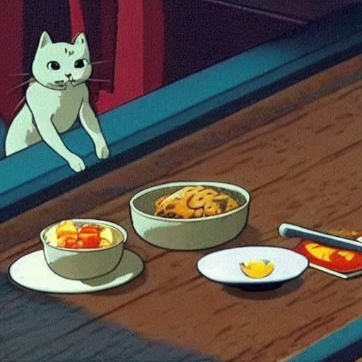 Image similar to a cat eating a thai breakfast appears in Spirited Away