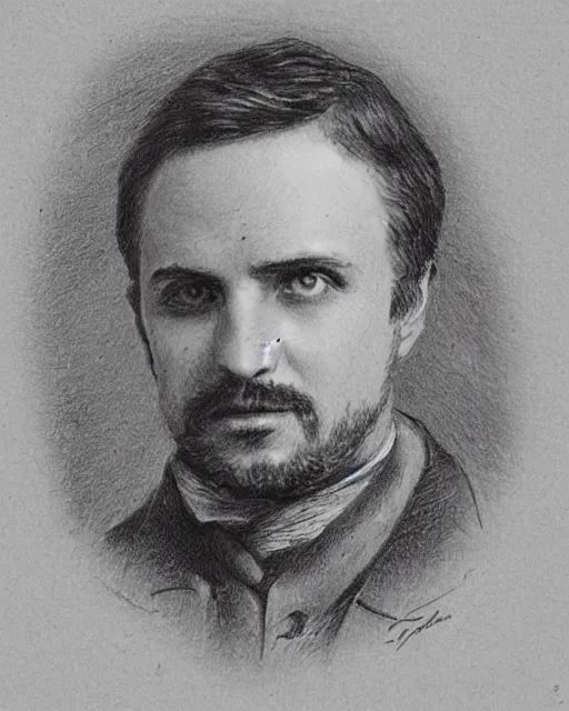 Image similar to Victorian drawing of professor of factory worker Jesse Pinkman, art by Sir Leslie Matthew Ward