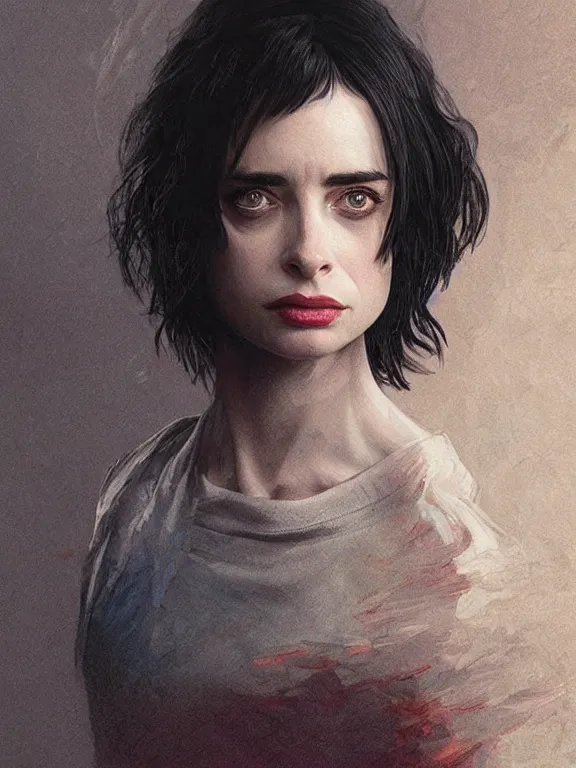 Image similar to old krysten ritter with grey hair as an actor from stranger things, intricate, highly detailed, digital painting, artstation, oppressive lighting, fashion concept art, sharp focus, illustration, art by greg rutkowski and alphonse mucha