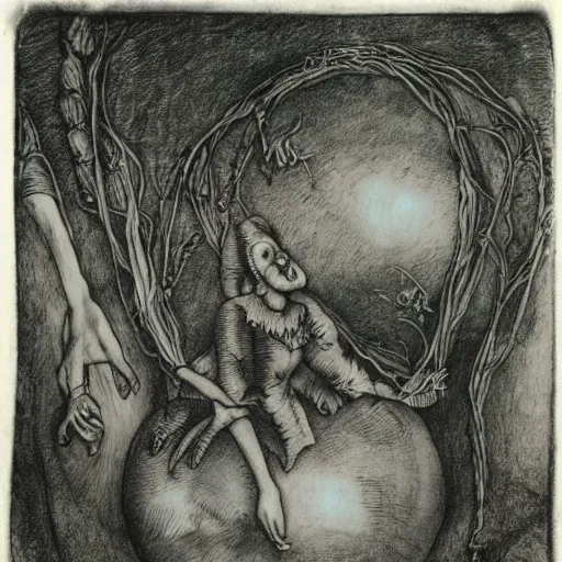 Prompt: luminus uncanny creepy witch's garden blob ray stem nectar liquor , by Judson Huss and Henriette Grindat and Albrecht Durer , An ink drawing , NFT , polaroid photo