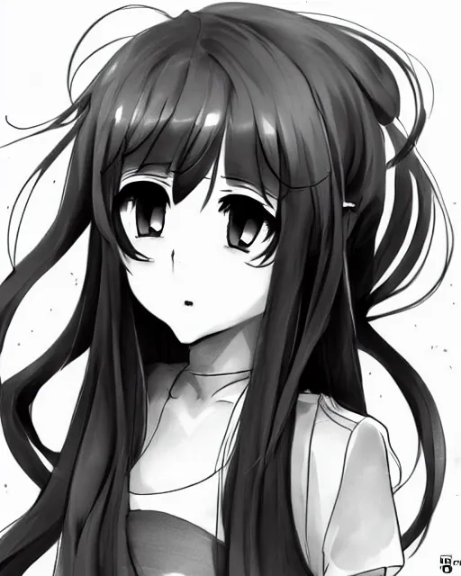 Image similar to portrait of cute girl, illustration concept art, anime, manga, pencil sketch, black and white trending pixiv fanbox