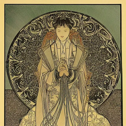 Prompt: a detailed etching of i - ching hexagram 1 qian the creative, by alphonse mucha, rodolphe bresdin and harry clarke, art nouveau, highly detailed