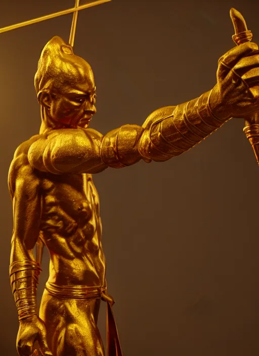 Prompt: an ancient golden fighting staff, Unreal 5, DAZ, hyperrealistic, octane render, dynamic lighting