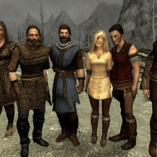 Image similar to the cast of friends in skyrim, 3 d graphics