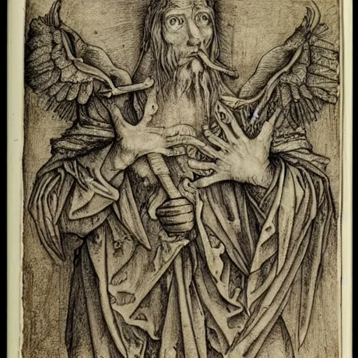 Image similar to ancient occult manuscripts, pen and ink drawings, etchings in the style of Albrecht Durer