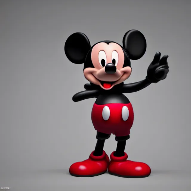 Image similar to ultra realistic mickey mouse in the style of balenciaga, dark cinematic, volumetric, realistic, 3 d render, cinematic lighting, ray tracing, cinematic, unreal engine 5, unreal engine render, octane render, hyper realistic, photo, 8 k