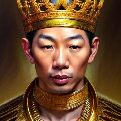 Image similar to pretty asian male as king ramkhamhaeng, intricate, highly detailed, centered, digital painting, artstation, concept art, smooth, sharp focus, illustration, artgerm, tomasz alen kopera, peter mohrbacher, donato giancola, joseph christian leyendecker, wlop, boris vallejo